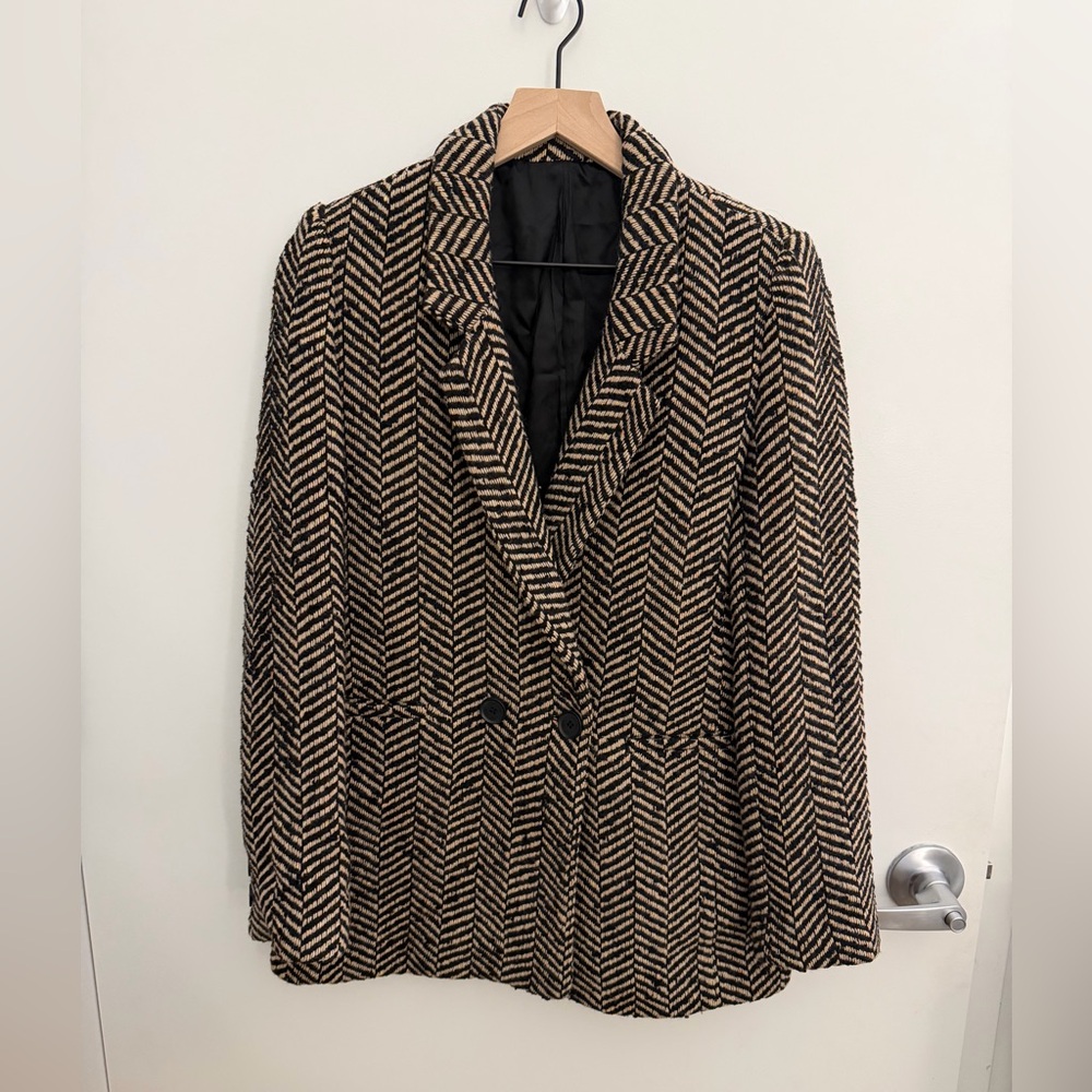 Wool Blend Herringbone Patterned Wool Coat - image 1
